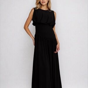 Black Shirred Bobble Maxi Dress – Textured Elegant Style | NOIR21
